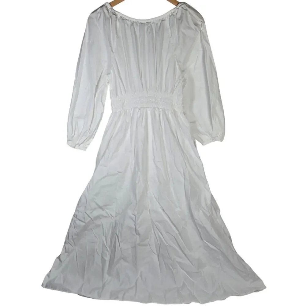 J. Crew V-Neck Midi Dress in Cotton Poplin in White S BR931‎